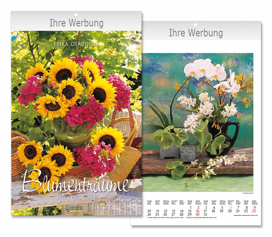 Bildkalender "Blumenträume" 2022 mit farbenprächtigen Sträußen bei Schuler Werbemittel