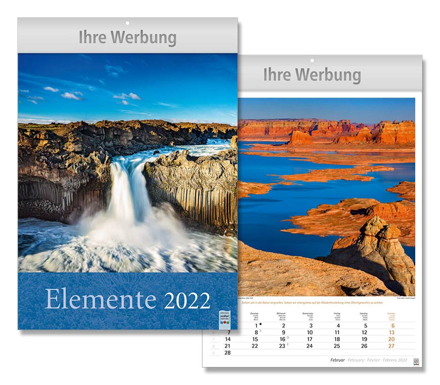Bildkalender "Elemente" 2022 im Kleinformat mit spannenden Aufnahmen der vier Elemente bei Schuler Werbekalender