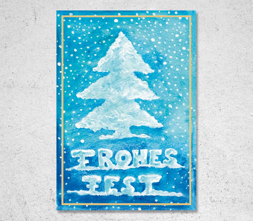 Weihnachtskarte "Tief verschneit" im aufklappbaren Hochformat bei Schuler Werbeartikel