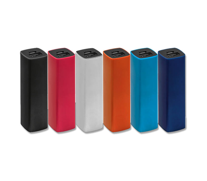POWERBANK Trend aus Kunststoff in 6 trendigen Farben und mit USB Anschluss bei Schuler Werbemittel