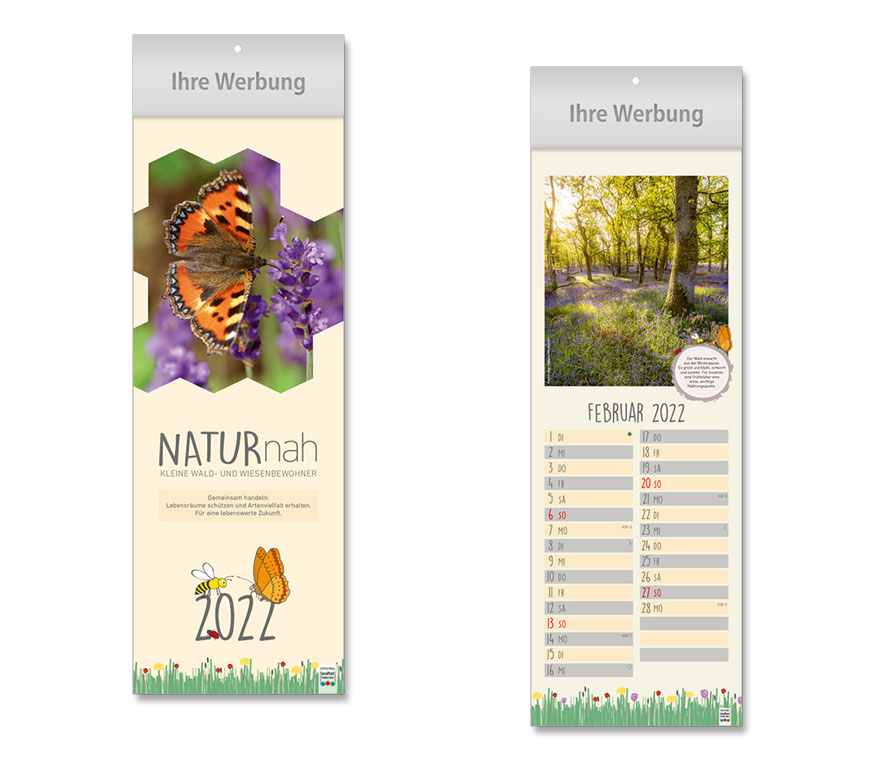 Streifenkalender NATURNAH 2022 mit Lebensräumen unserer kleinen Wald-und Wiesenbewohner bei Schuler Werbemittel