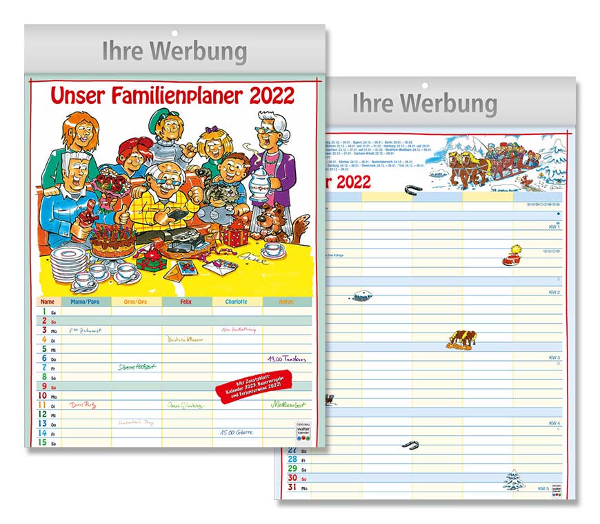 Bildkalender UNSER FAMILIENPLANER 2022 als praktischer Terminkalender für die ganze Familie bei Schuler Werbeartikel