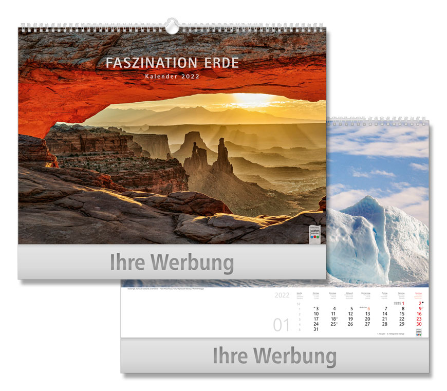 Bildkalender "Faszination Erde" 2022 mit Bildern ursprünglicher Landschaften bei Schuler Werbeartikel
