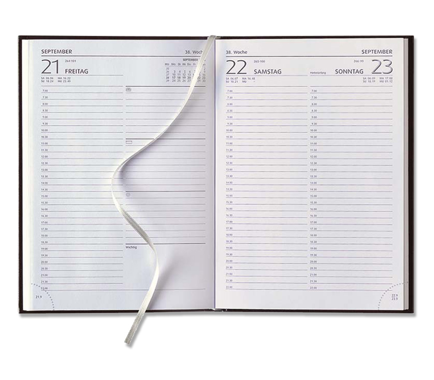 Buchkalender "Tagesplaner" für 2021 mit 320 Seiten Inhalt bei Schuler Werbegeschenke