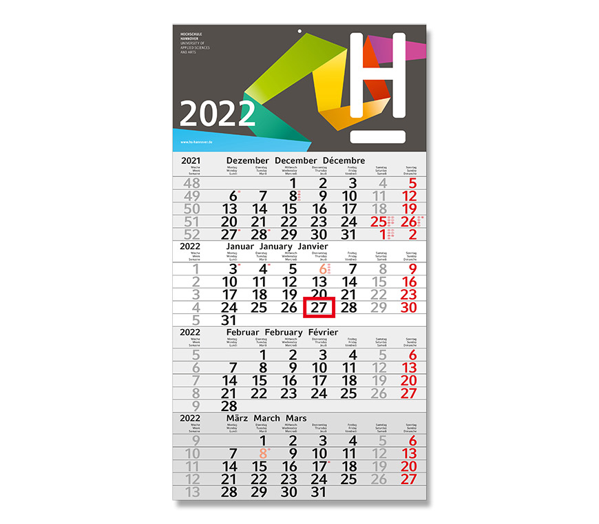 Drei-Monatskalender "Budget 4" 2022 als Einblatt-Monatsplaner bei Schuler Werbeartikel