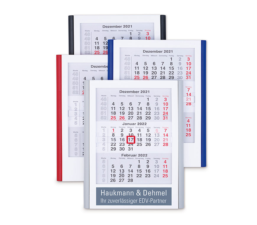 Tischkalender "Vela Smart" für 2022 mit Rand in schwarz, rot, blau oder weiß bei Schuler Werbeartikel