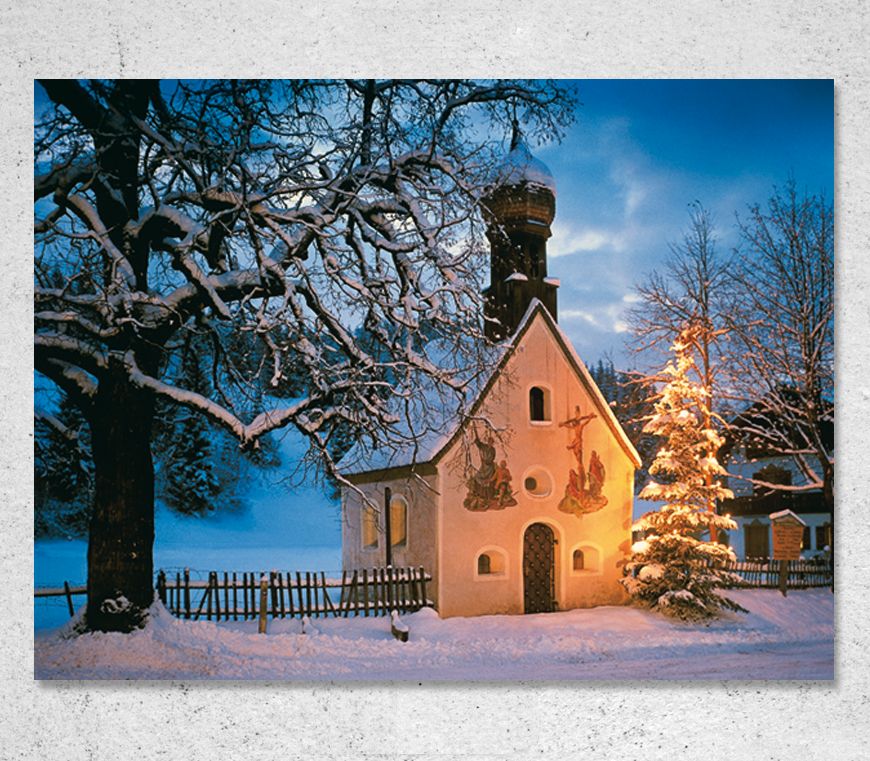 Weihnachts-Klappkarte "Kapelle bei Klais" mit Foto im Querformat bei Schuler Werbeartikel