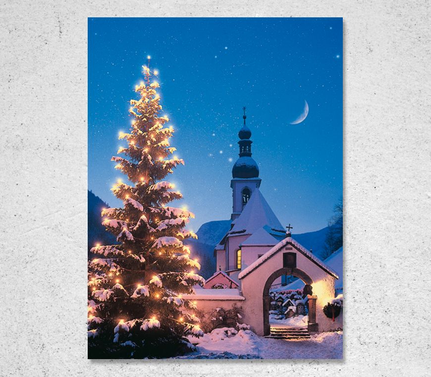 Karte "Weihnachten in der Ramsau" mit Foto im Hochformat bei Schuler Werbeartikel