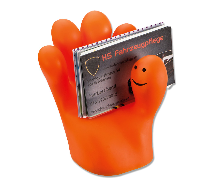ZETTELHALTER Smilehand aus PVC im Smilehands-Design.bei Schuler Werbemittel
