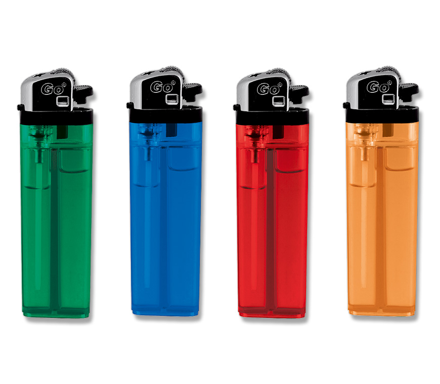 Werbefeuerzeug "Transparent" in 4 verschiedenen Farben mit Reibrad-Zündung bei Schuler Werbeartikel