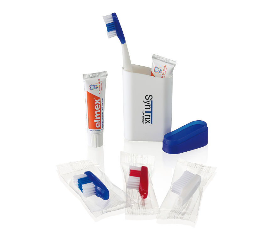 Set "Zahnpflege" mit Box in 5 verschiedenen Farben bei Schuler Werbegeschenke